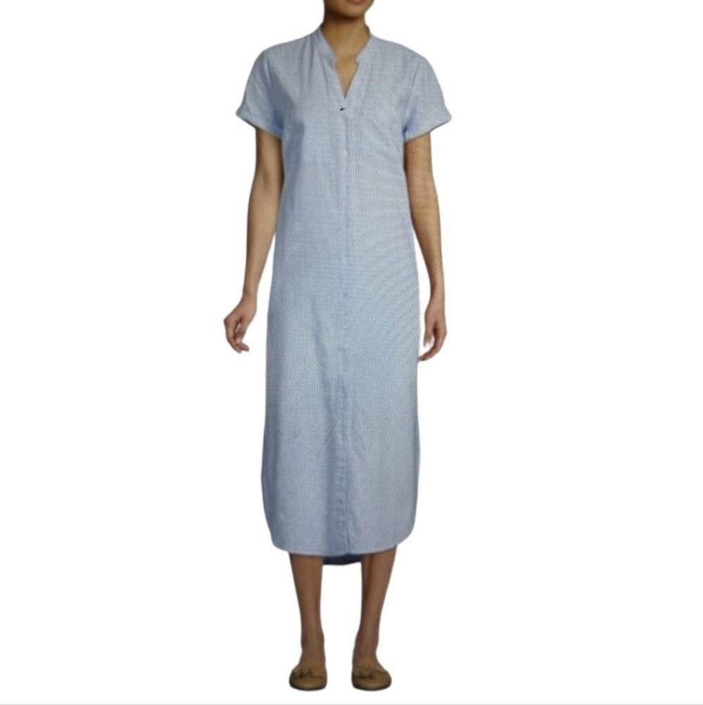 Pure Navy Striped Midi Shirt Dress